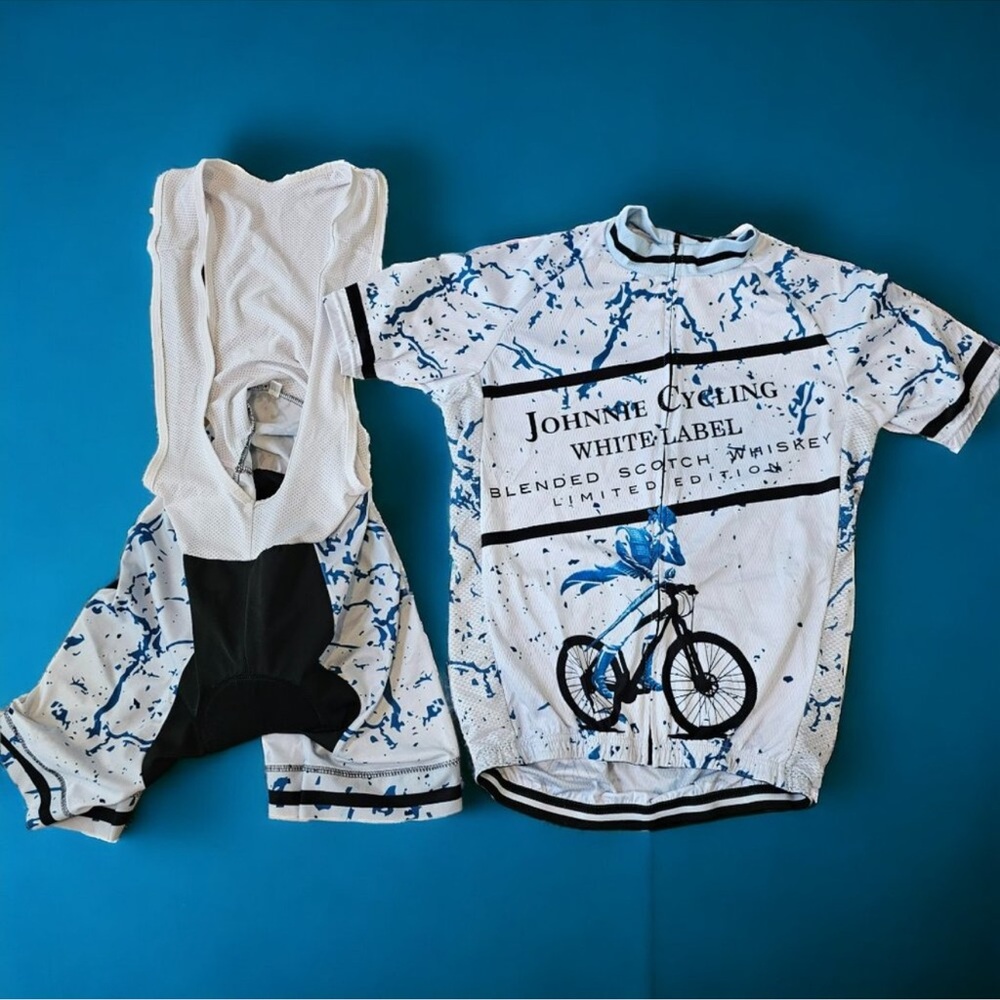 Johnnie Cycling White Label Men's Biking Jersey & Bibs White Blue Size Medium